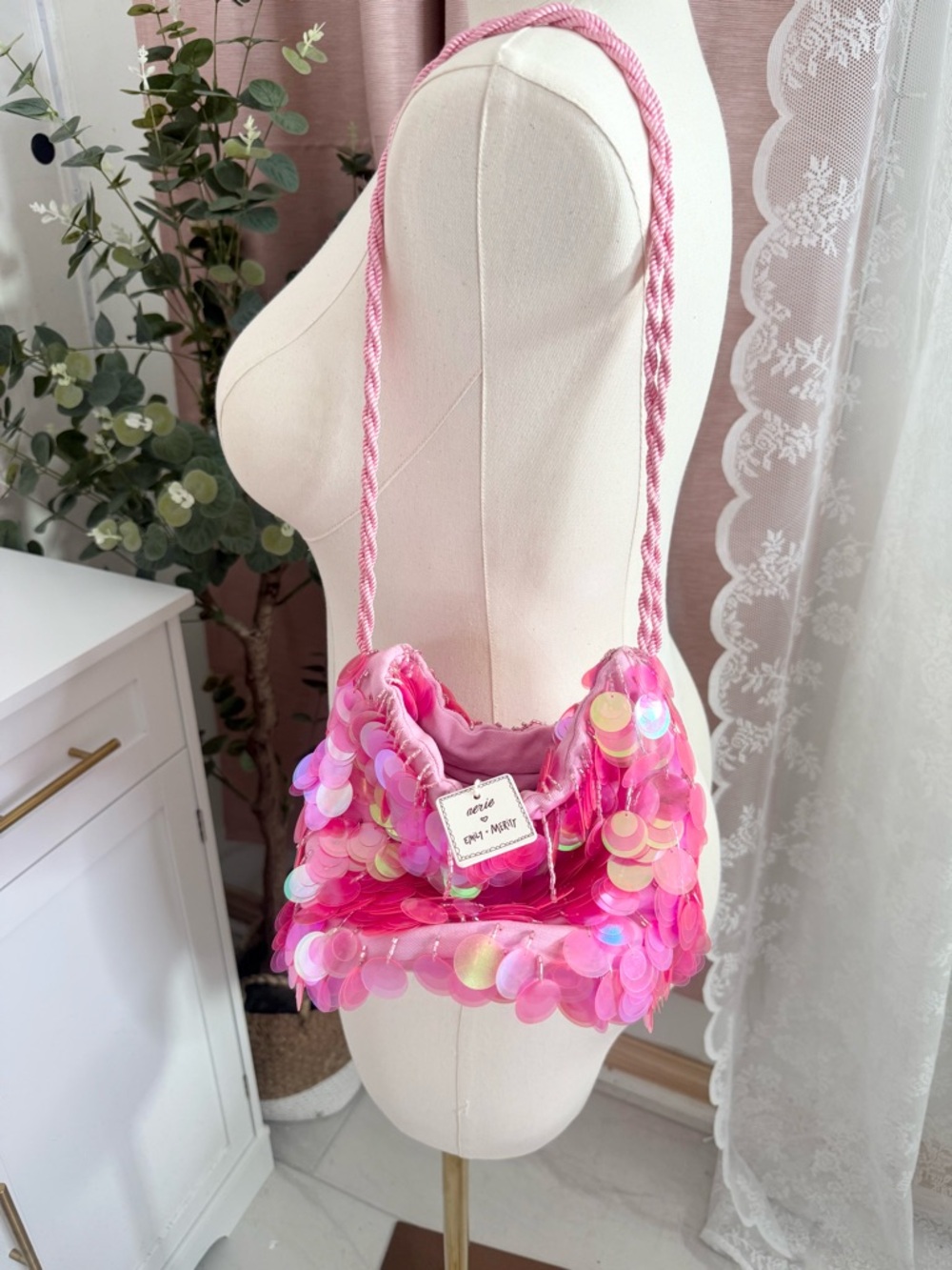 aerie Pink Sequin Shoulder Bag
